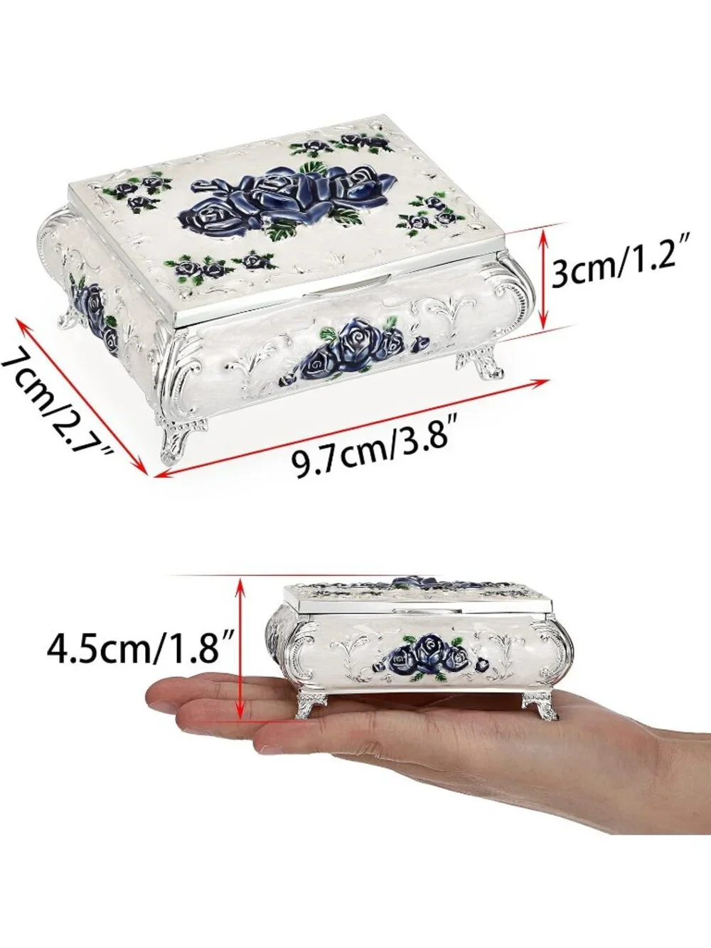 Vintage Small Metal White Trinket Case Engraved Jewelry Storage Box For Necklace